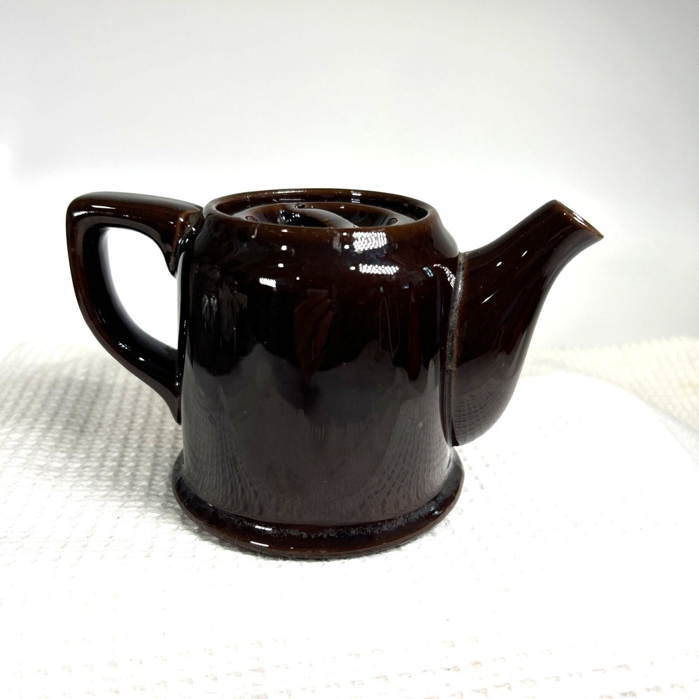 Japanese Pottery Terra Cotta Redware Brown One Cup Teapot w Sunken Lid
